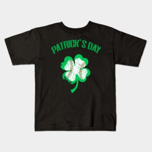 Baseball St Patricks Day Catcher Pitcher Shamrock Kids T-Shirt